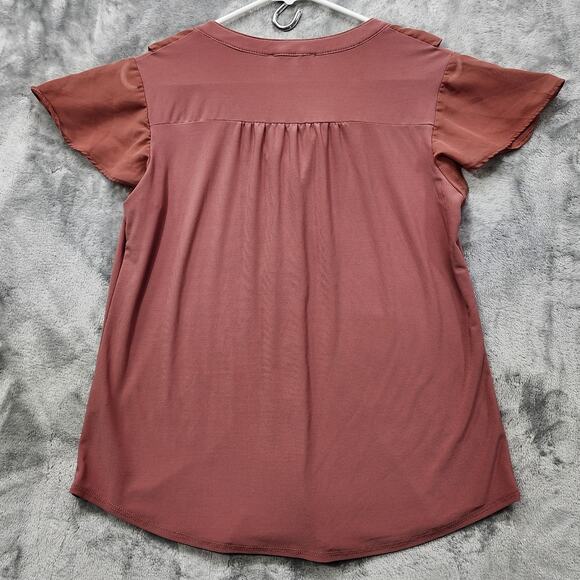 Perseption Concept Top Womens S Pink Short Sleeve Button Front Ruffled Preppy - Picture 3 of 8